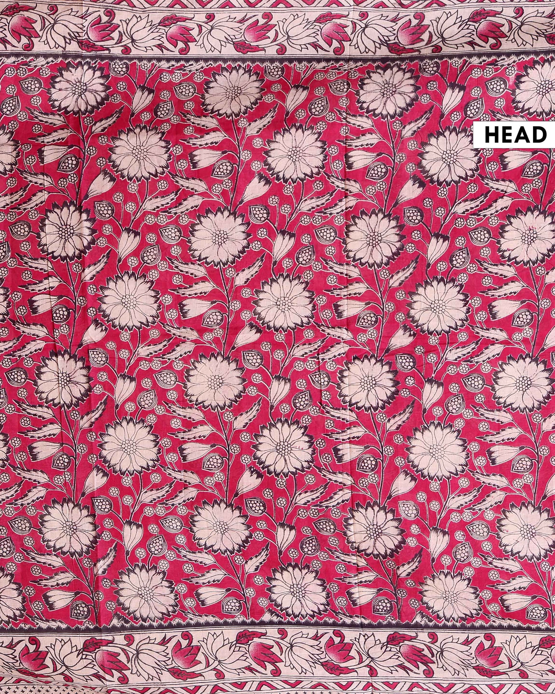 Traditional Hand Painted Kalamkari Cotton Saree with Floral Motifs - Red