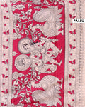 Traditional Hand Painted Kalamkari Cotton Saree with Floral Motifs - Red