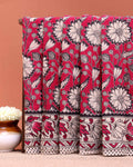 Traditional Hand Painted Kalamkari Cotton Saree with Floral Motifs - Red