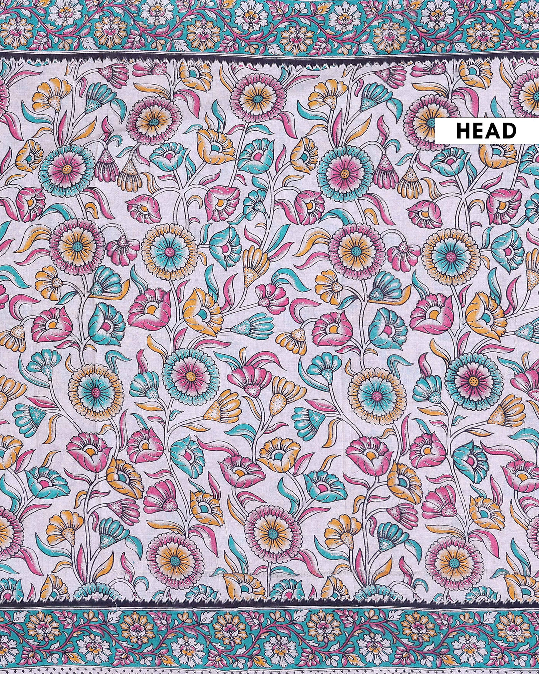 Traditional Hand Painted Kalamkari Cotton Saree with Floral Motifs and Border - Off White