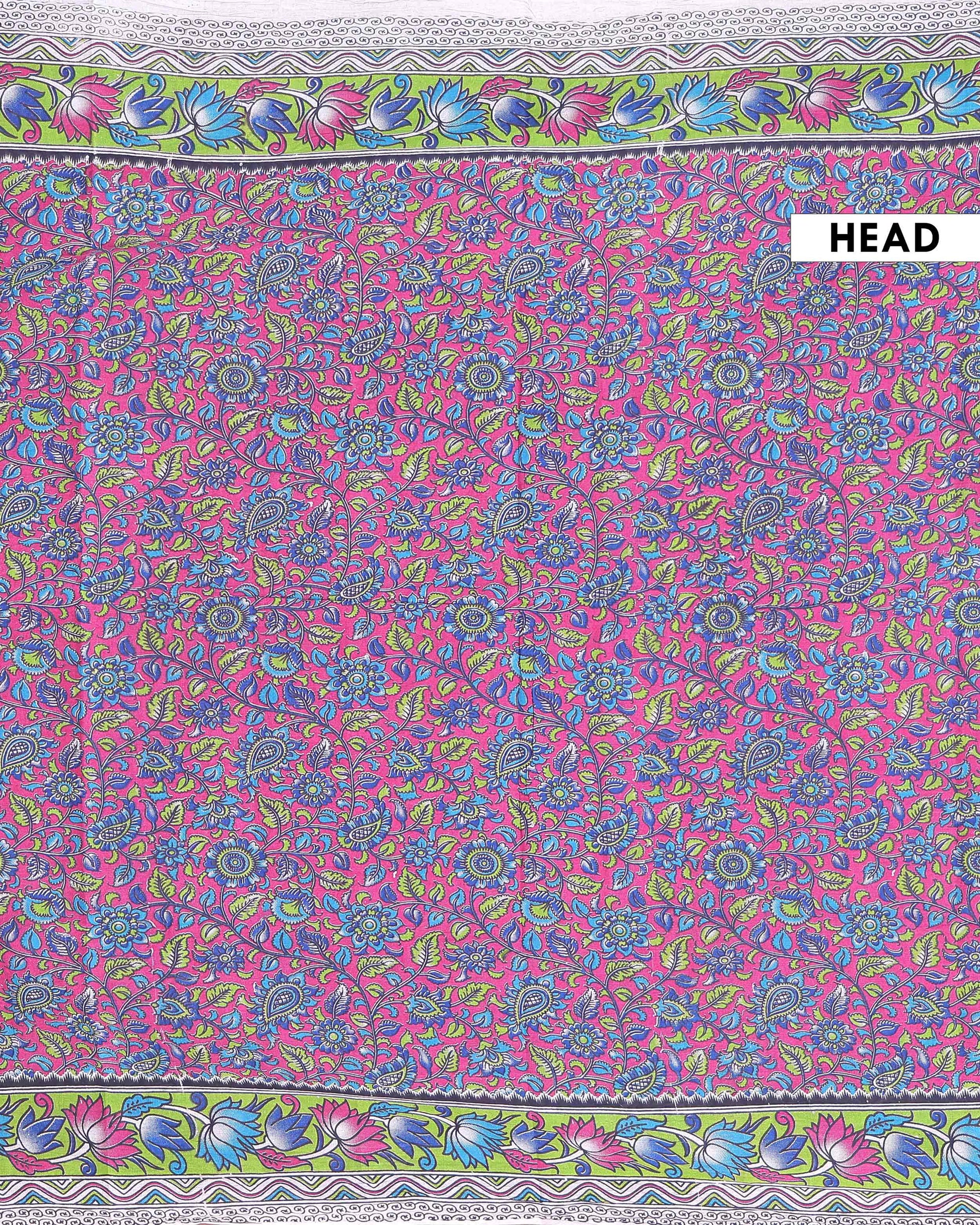 Traditional Hand Painted Kalamkari Cotton Saree with Traditional Floral and Paisley Motifs - Pink