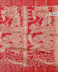 Traditional Hand Painted Kalamkari Mangalagiri Semi Chanderi Saree with Traditional Motifs - Green