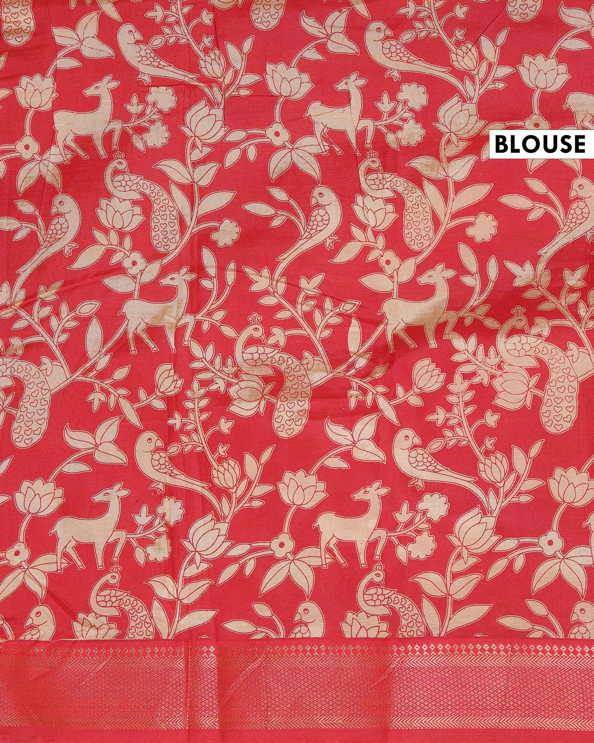 Traditional Hand Painted Kalamkari Mangalagiri Semi Chanderi Saree with Traditional Motifs - Green