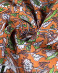 Traditional Hand Printed Kalamkari Cotton Saree with Nature and Floral Motifs  - Orange