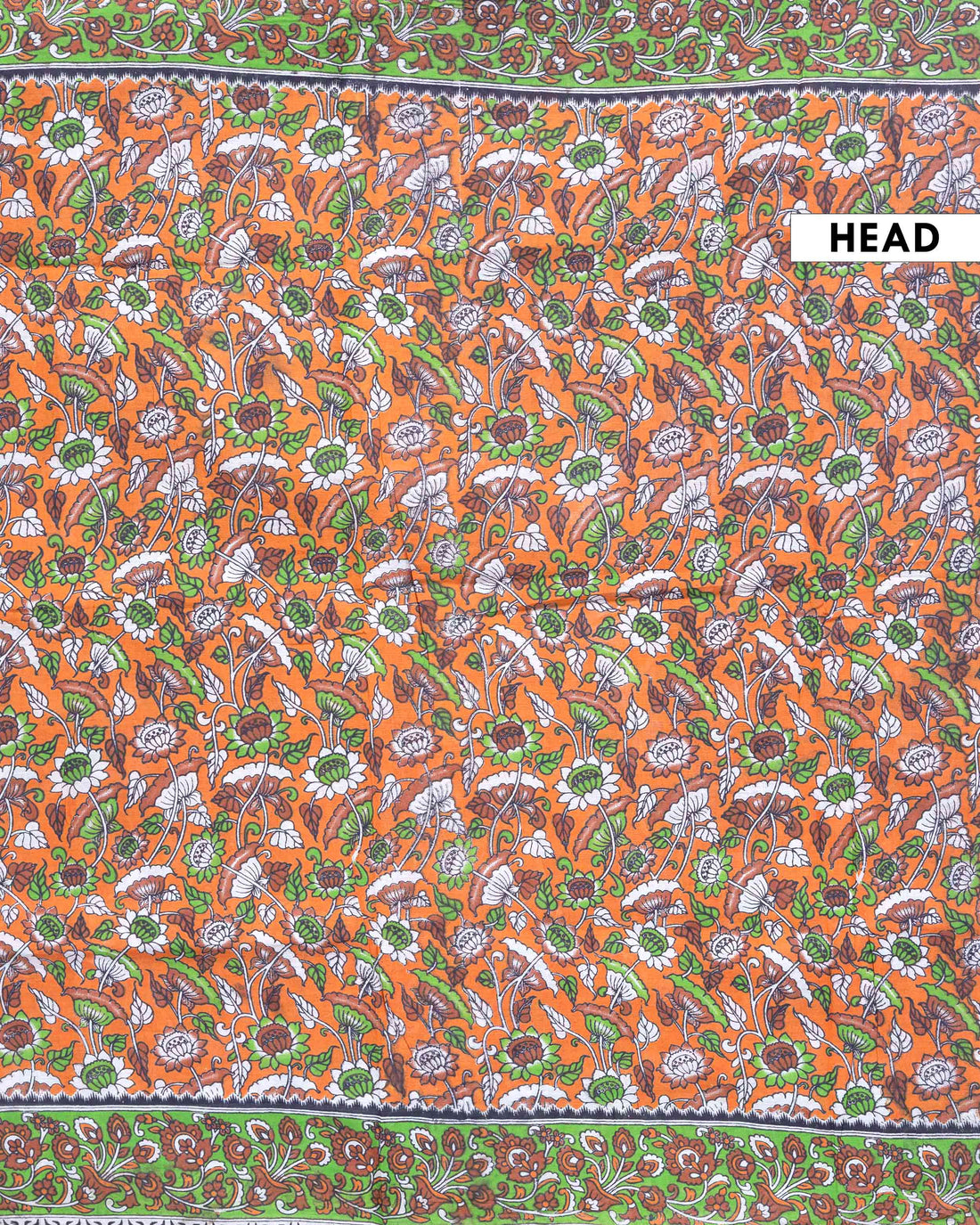 Traditional Hand Printed Kalamkari Cotton Saree with Nature and Floral Motifs  - Orange