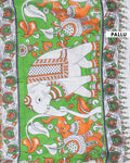 Traditional Hand Printed Kalamkari Cotton Saree with Nature and Floral Motifs  - Orange