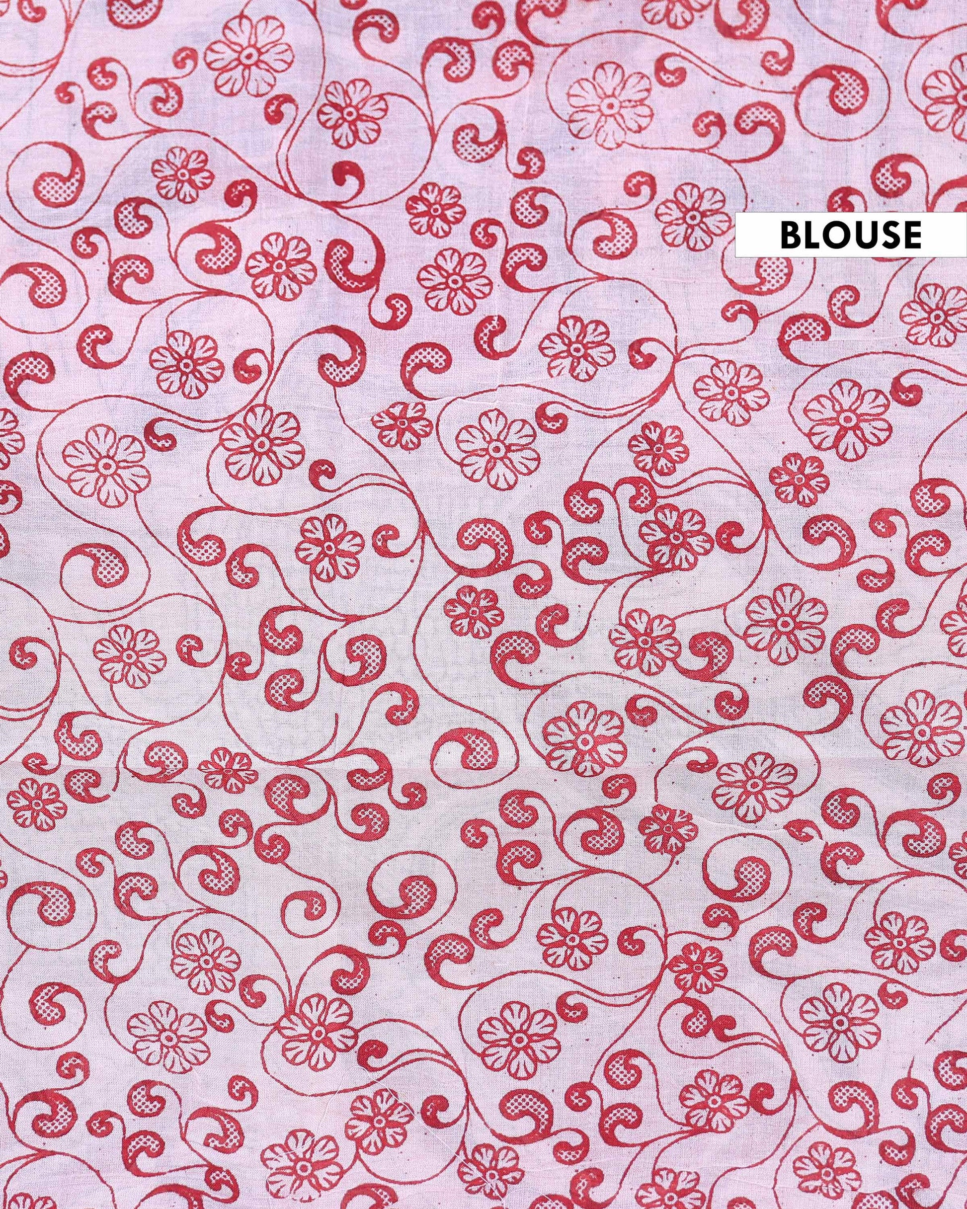 Traditional Hand Printed Kalamkari Cotton Saree with Traditional Floral Motifs - Blue