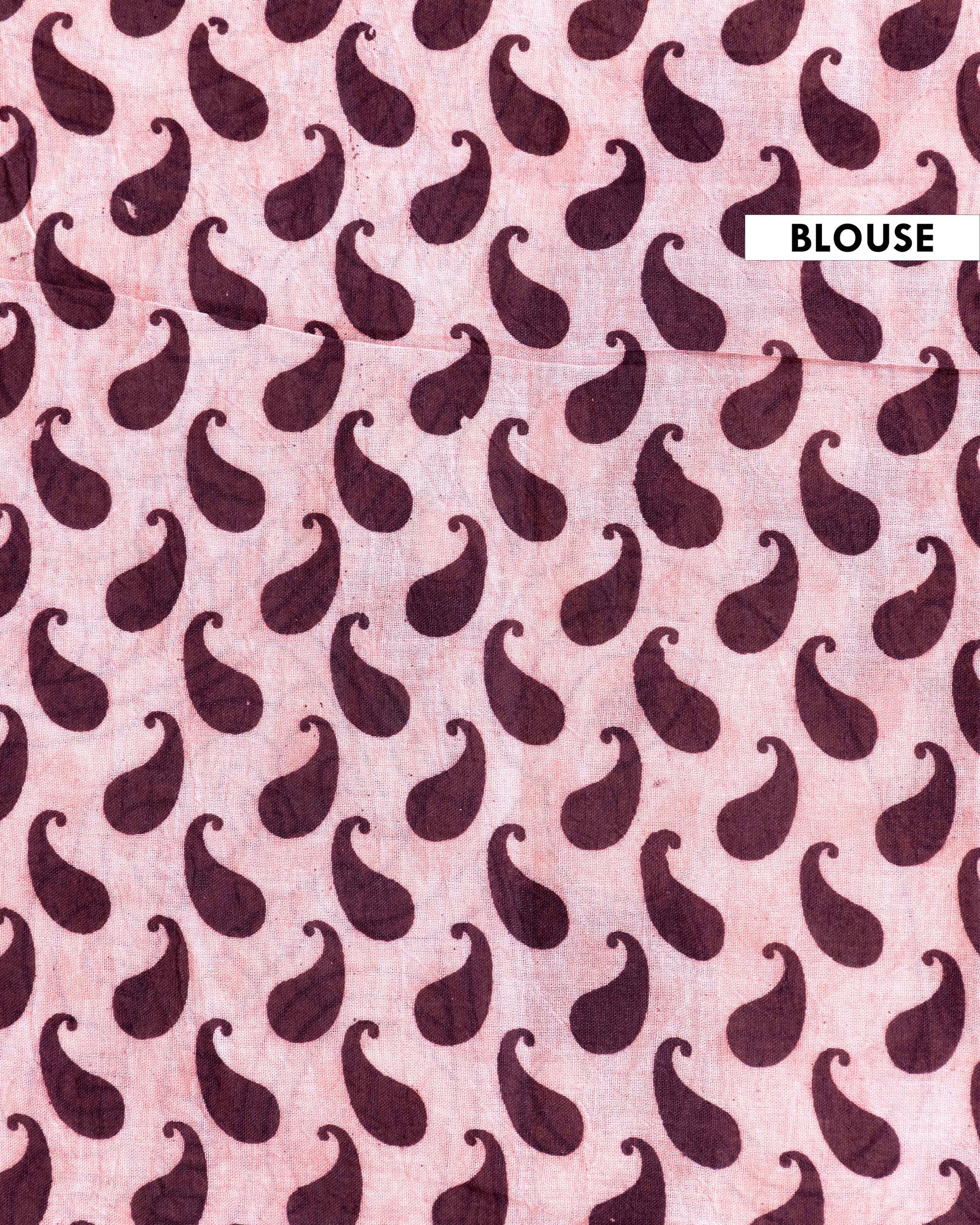 Traditional Handblock Printed Kalamkari Cotton Saree - Dark Grey