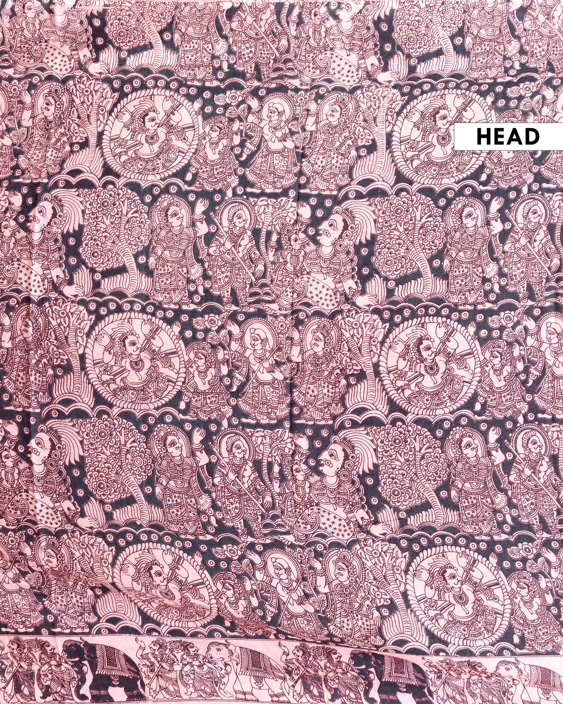 Traditional Handblock Printed Kalamkari Cotton Saree - Dark Grey