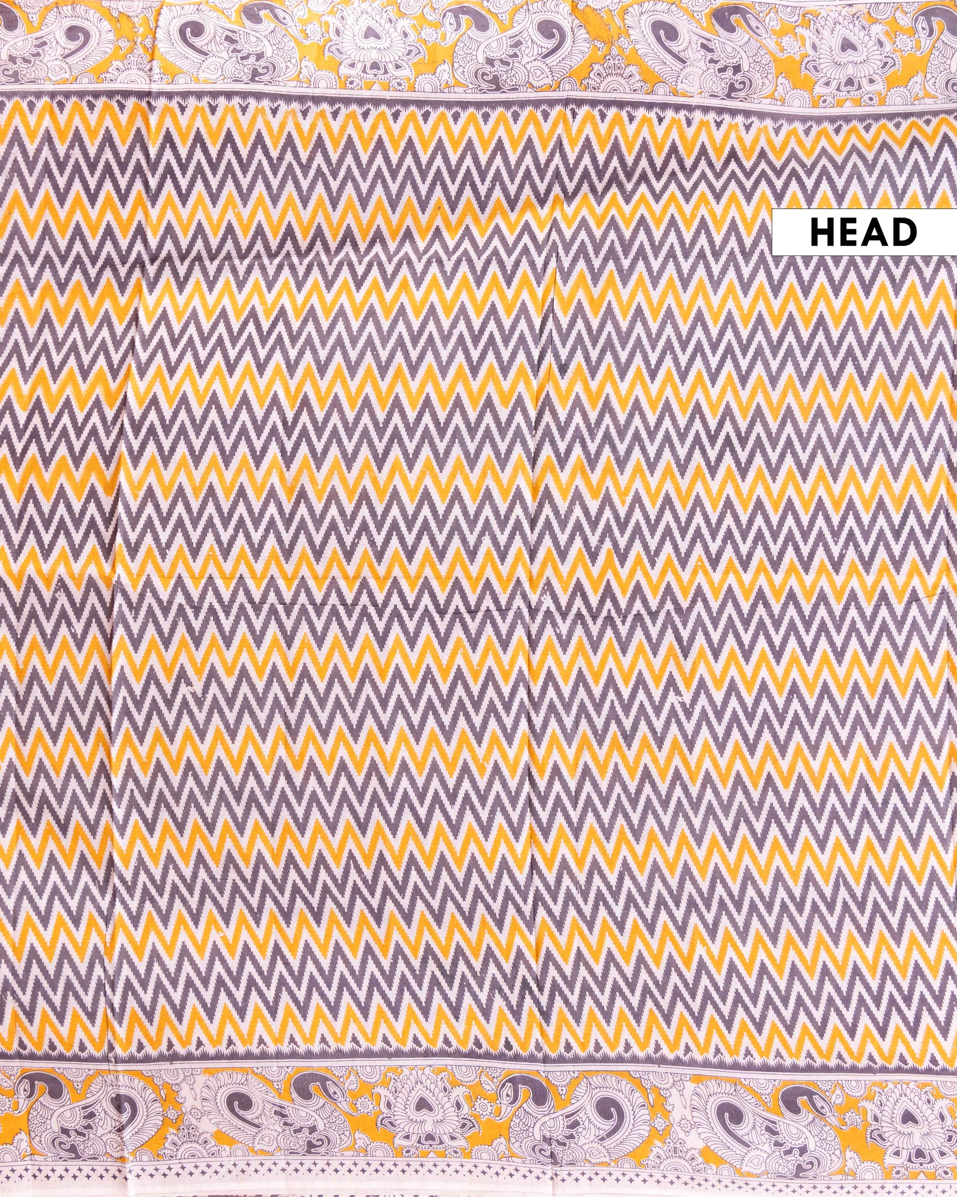 Traditional Handcrafted Kalamkari Cotton Saree with Chevron Weave - Multi