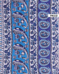 Traditional Handcrafted Kalamkari Cotton Saree with Intricate Floral Motifs and Contrast Border  - Blue