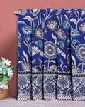 Traditional Handcrafted Kalamkari Cotton Saree with Intricate Floral Motifs and Contrast Border  - Blue
