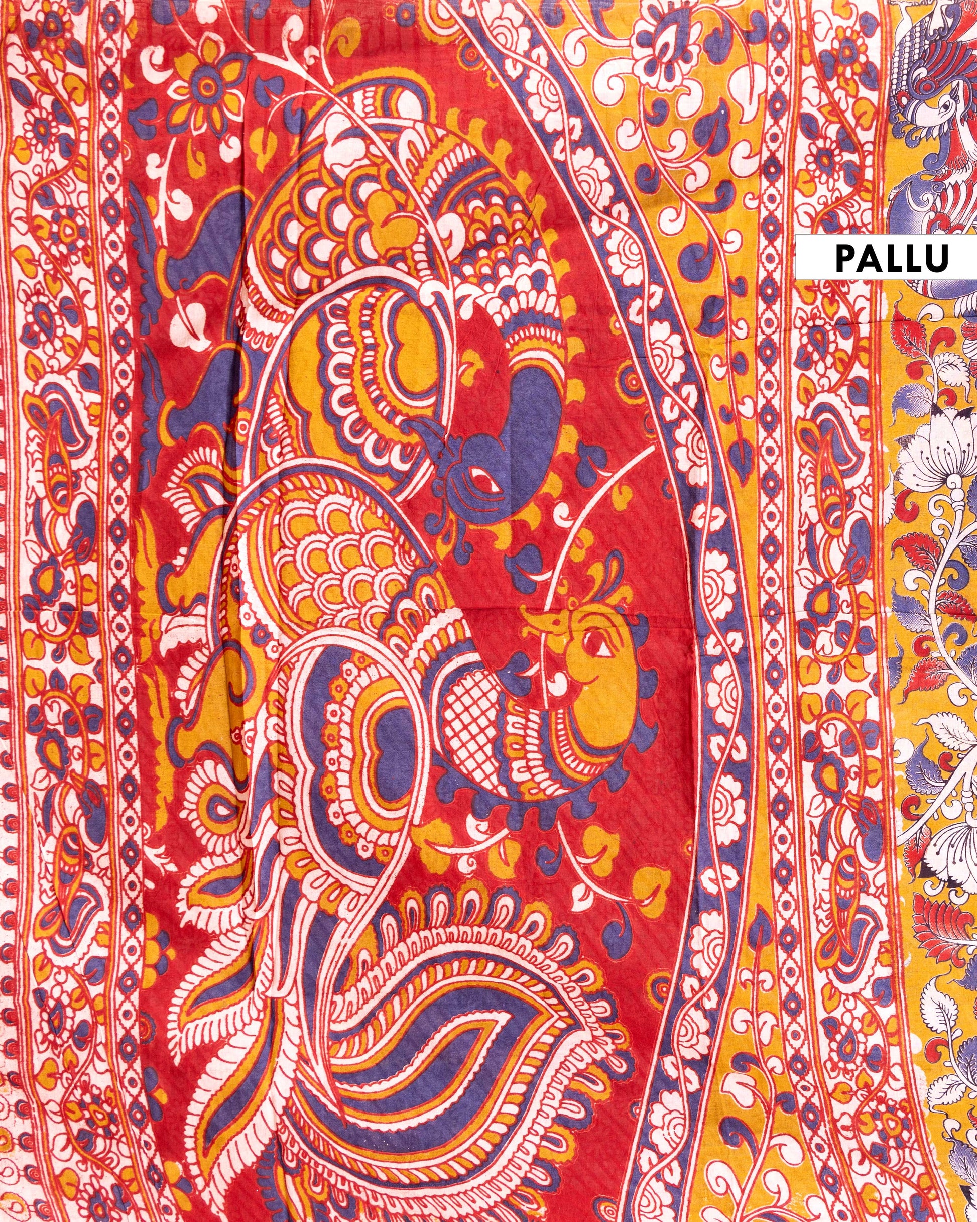 Traditional Handcrafted Kalamkari Saree with Intricate Peacock Design - Orange