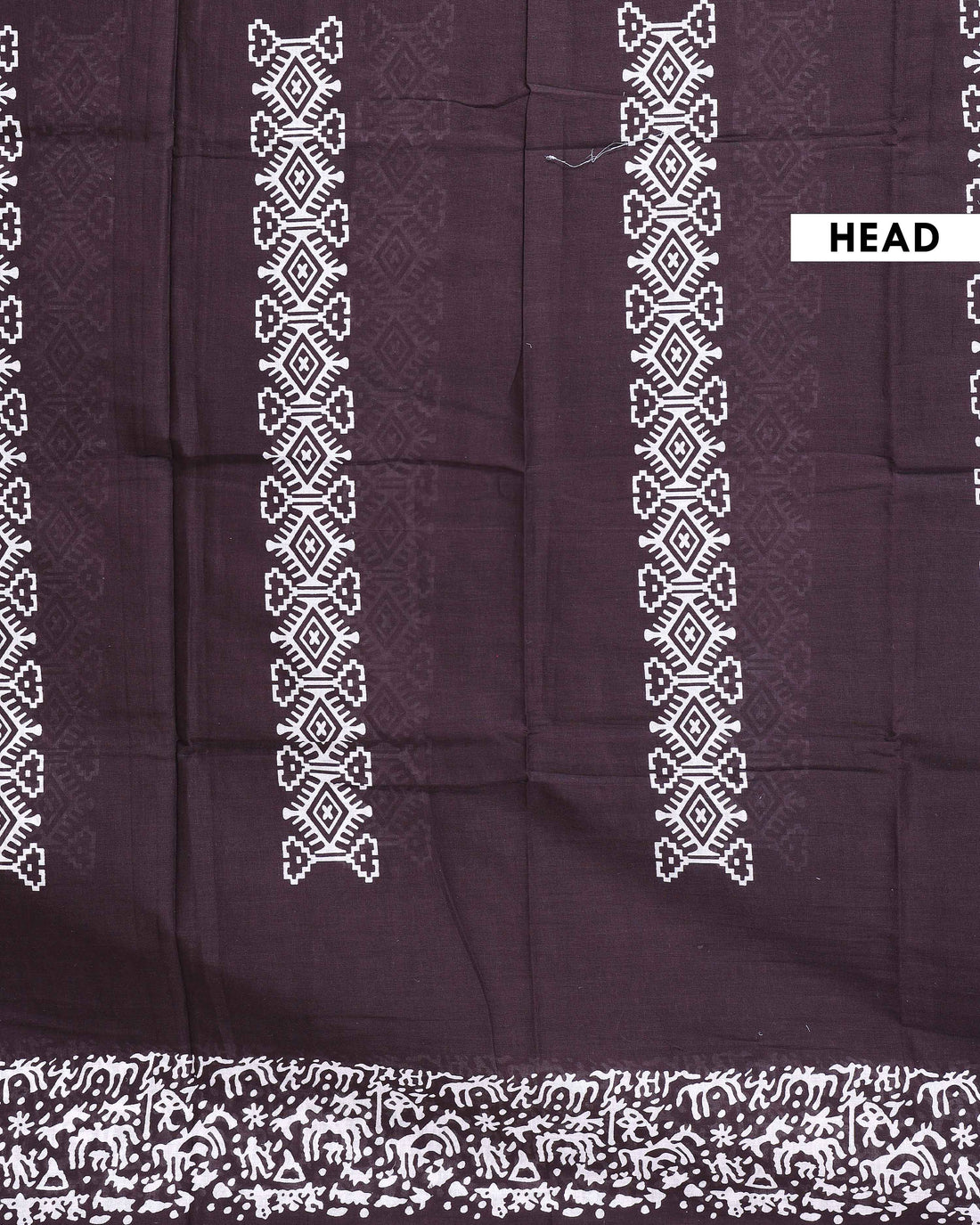 Traditional Handcrafted Mul Mul Saree with Geometric Pallu and Floral Border - Dark Brown