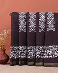 Traditional Handcrafted Mul Mul Saree with Geometric Pallu and Floral Border - Dark Brown