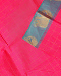 Traditional Handloom Chettinad Cotton Saree with Checked and Elephant Border - Pink