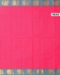 Traditional Handloom Chettinad Cotton Saree with Checked and Elephant Border - Pink