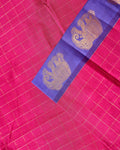 Traditional Handloom Chettinad Cotton Saree with Checks and Elephant Border - Pink