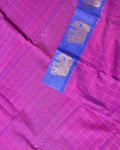 Traditional Handloom Chettinad Cotton Saree with Checks and Elephant Border - Purple