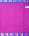 Traditional Handloom Chettinad Cotton Saree with Checks and Elephant Border - Purple