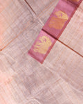 Traditional Handloom Chettinad Cotton Saree with Checks and Elephant Border - Sandal