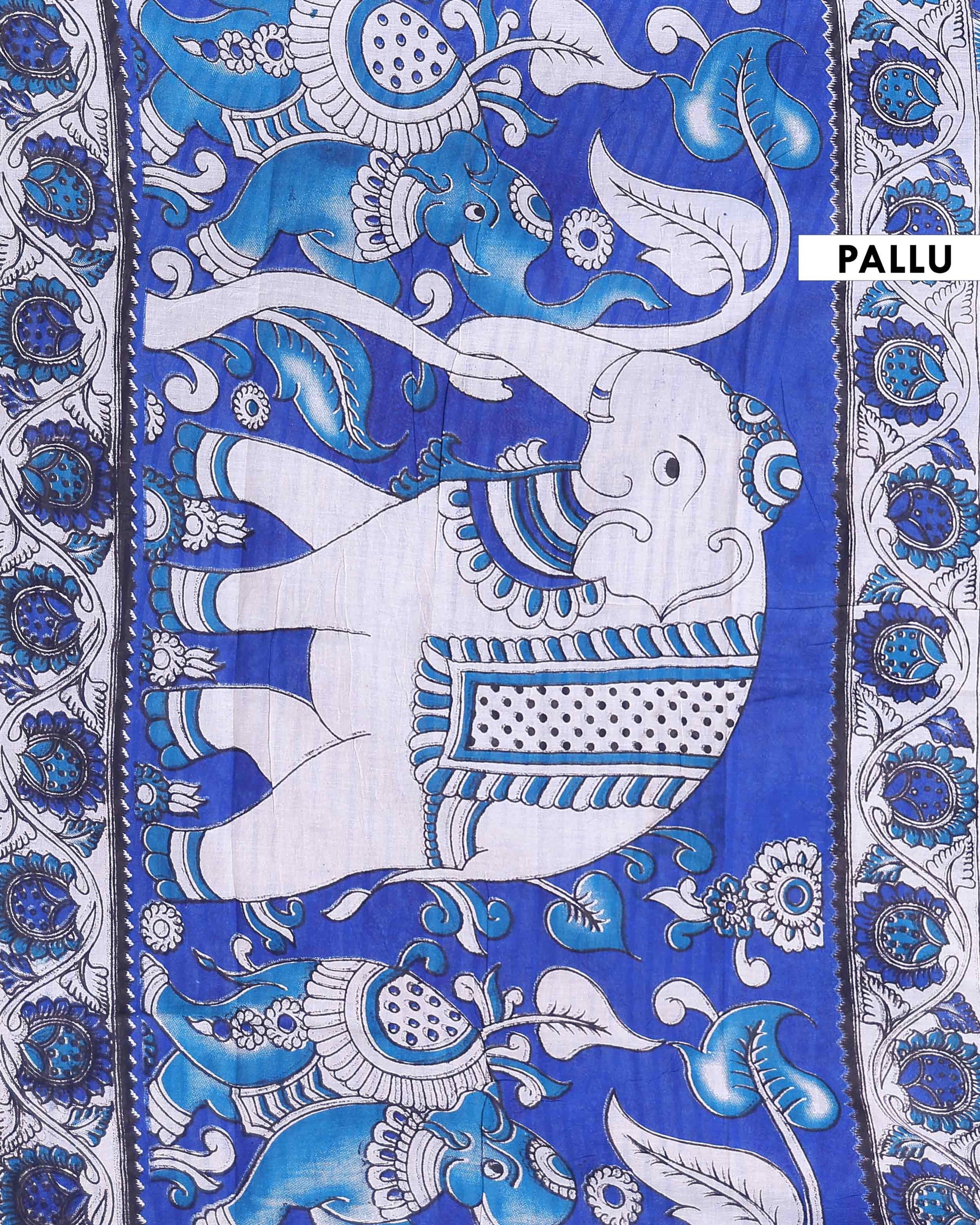 Traditional Handloom Cotton Kalamkari Saree Intricate Floral and Geometric Patterns - Off White