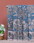 Traditional Handloom Cotton Kalamkari Saree with Intricate Procession and Floral Artwork - Blue