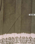 Traditional Handloom Cotton Saree with All-Over Batik Prints and Contrast Border - Olive Green
