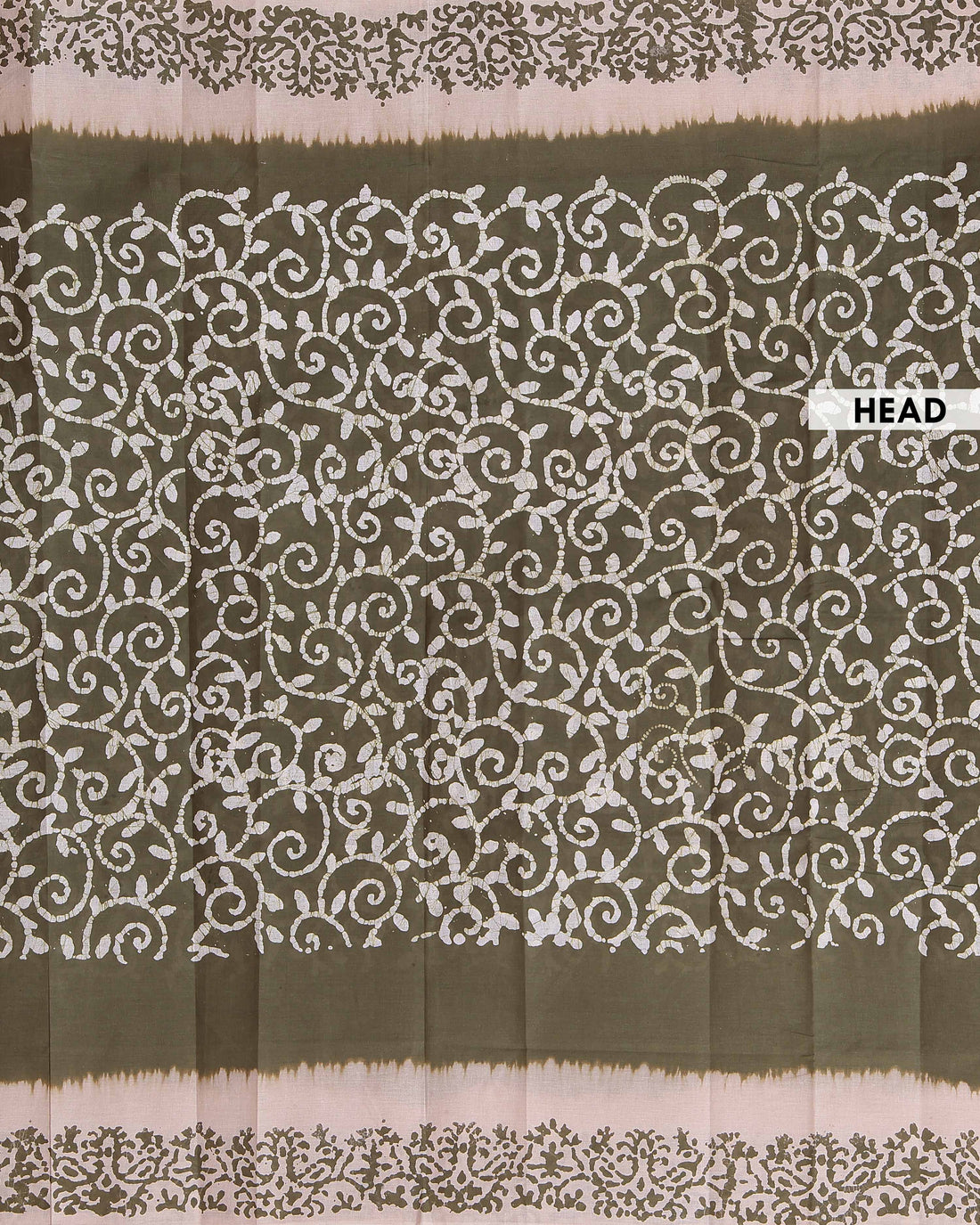 Traditional Handloom Cotton Saree with All-Over Batik Prints and Contrast Border - Olive Green