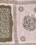 Traditional Handloom Cotton Saree with All-Over Batik Prints and Contrast Border - Olive Green