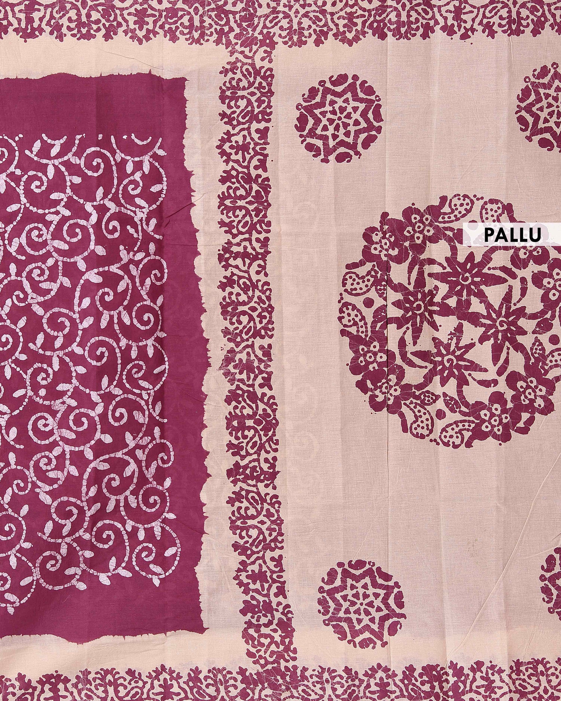 Traditional Handloom Cotton Saree with All-Over Batik Prints and Contrast Border - Onion Pink