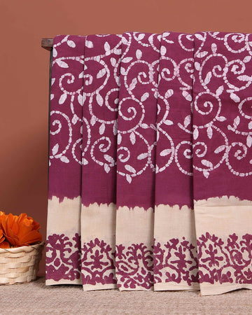 Traditional Handloom Cotton Saree with All-Over Batik Prints and Contrast Border - Onion Pink