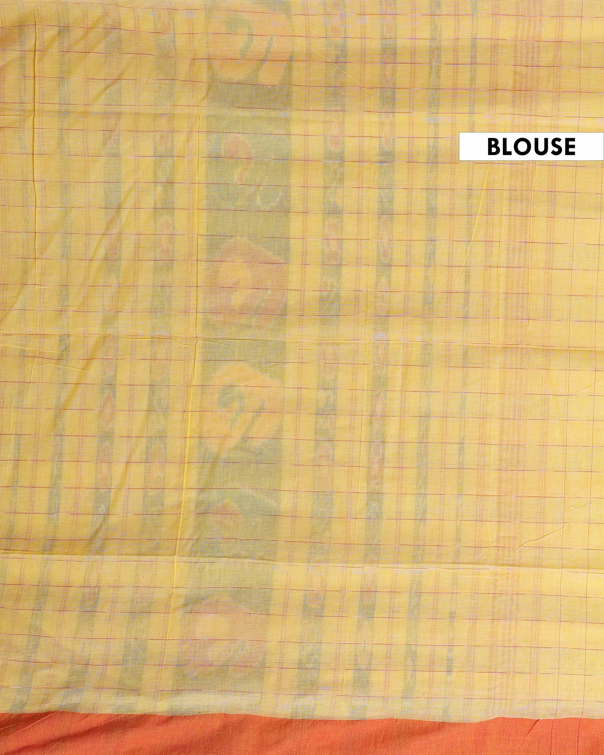 Traditional Handloom Ikkat Cotton Saree with Checked Body and Intricate Pallu - Yellow-Blouse