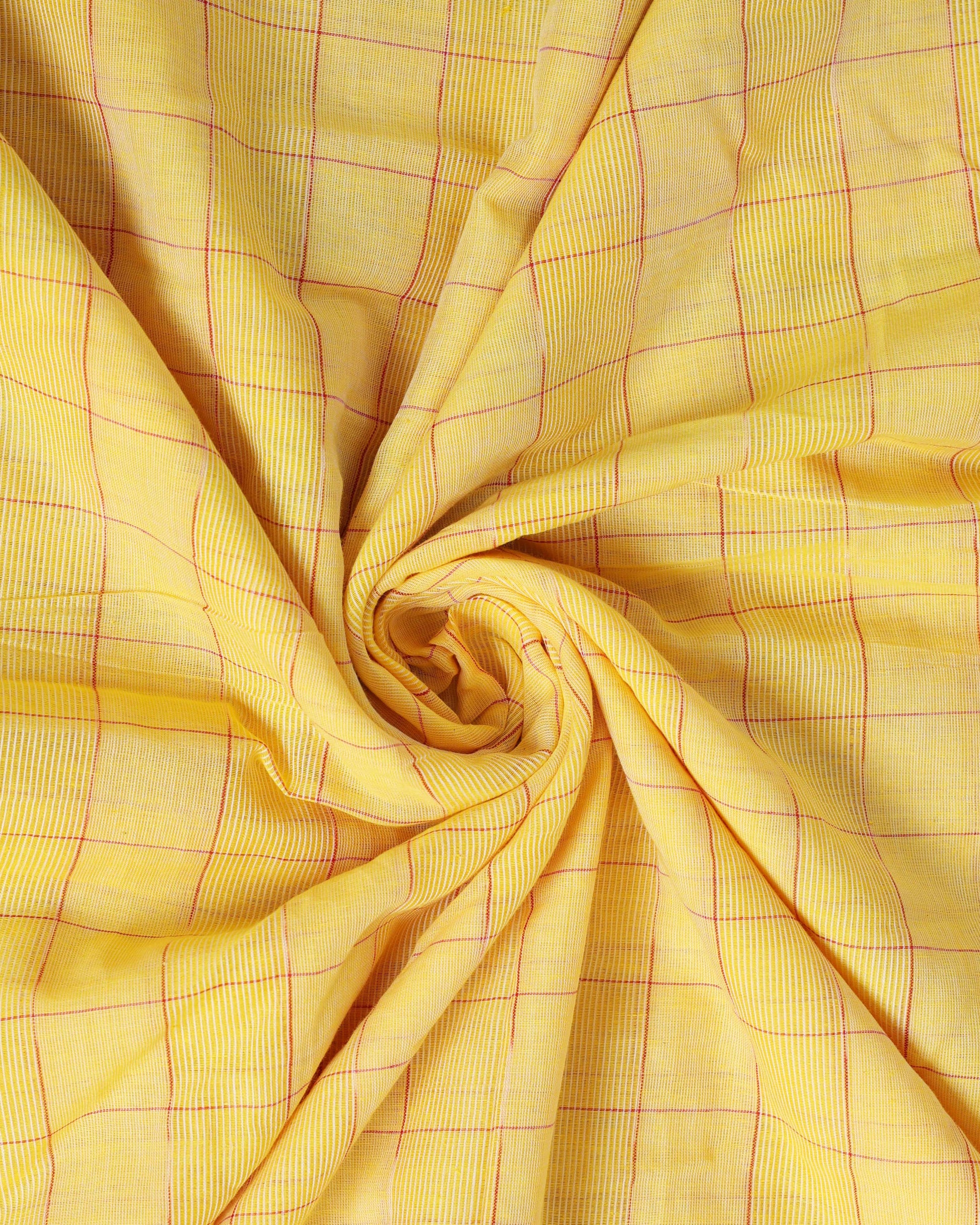 Traditional Handloom Ikkat Cotton Saree with Checked Body and Intricate Pallu - Yellow-CLOSE