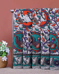 Traditional Handloom Kalamkari Cotton Saree Artistic Bird Motifs and Traditional Floral Border Design - Off White