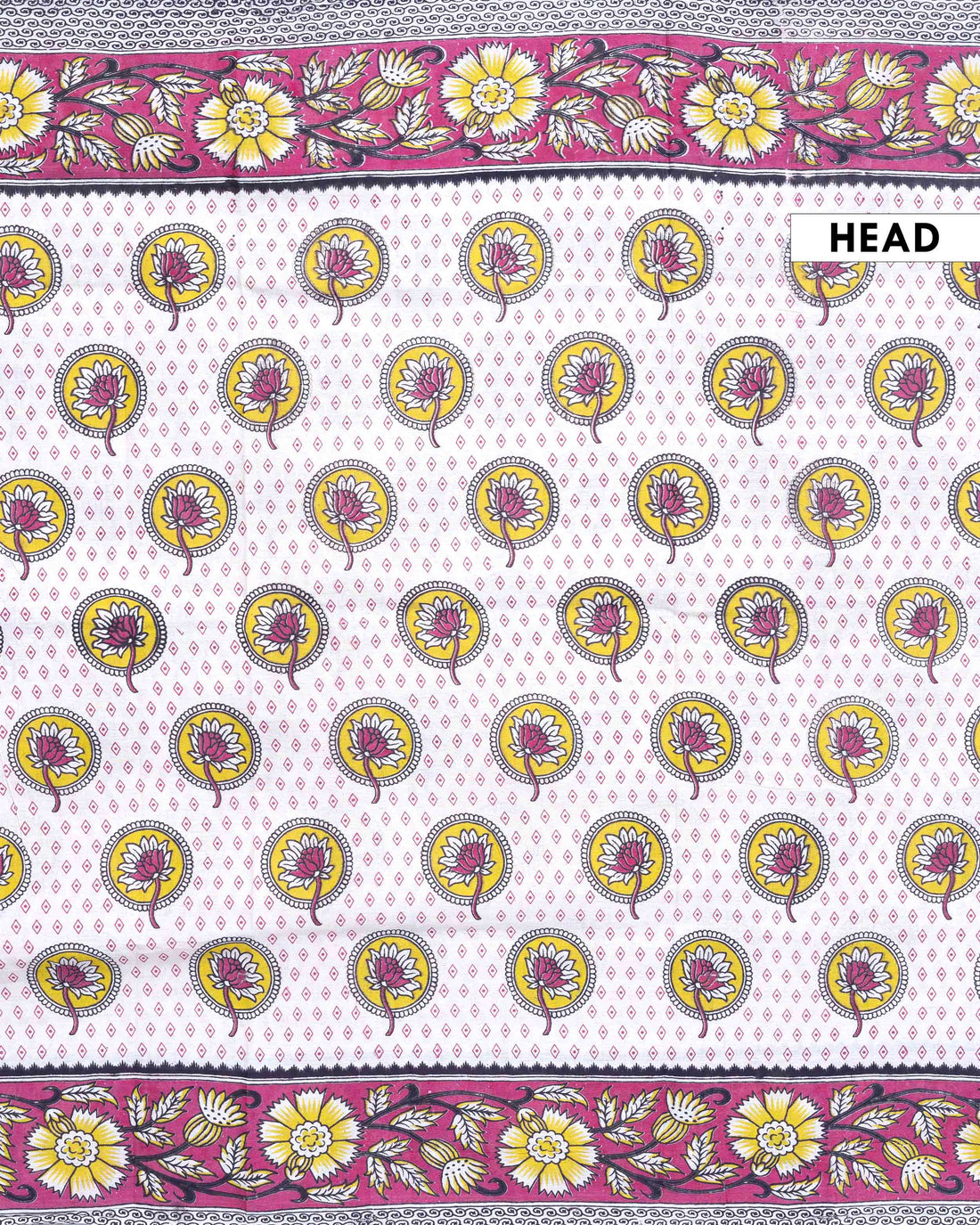 Traditional Handloom Kalamkari Cotton Saree Traditional Lotus Motifs and Intricate Floral Border - Off White