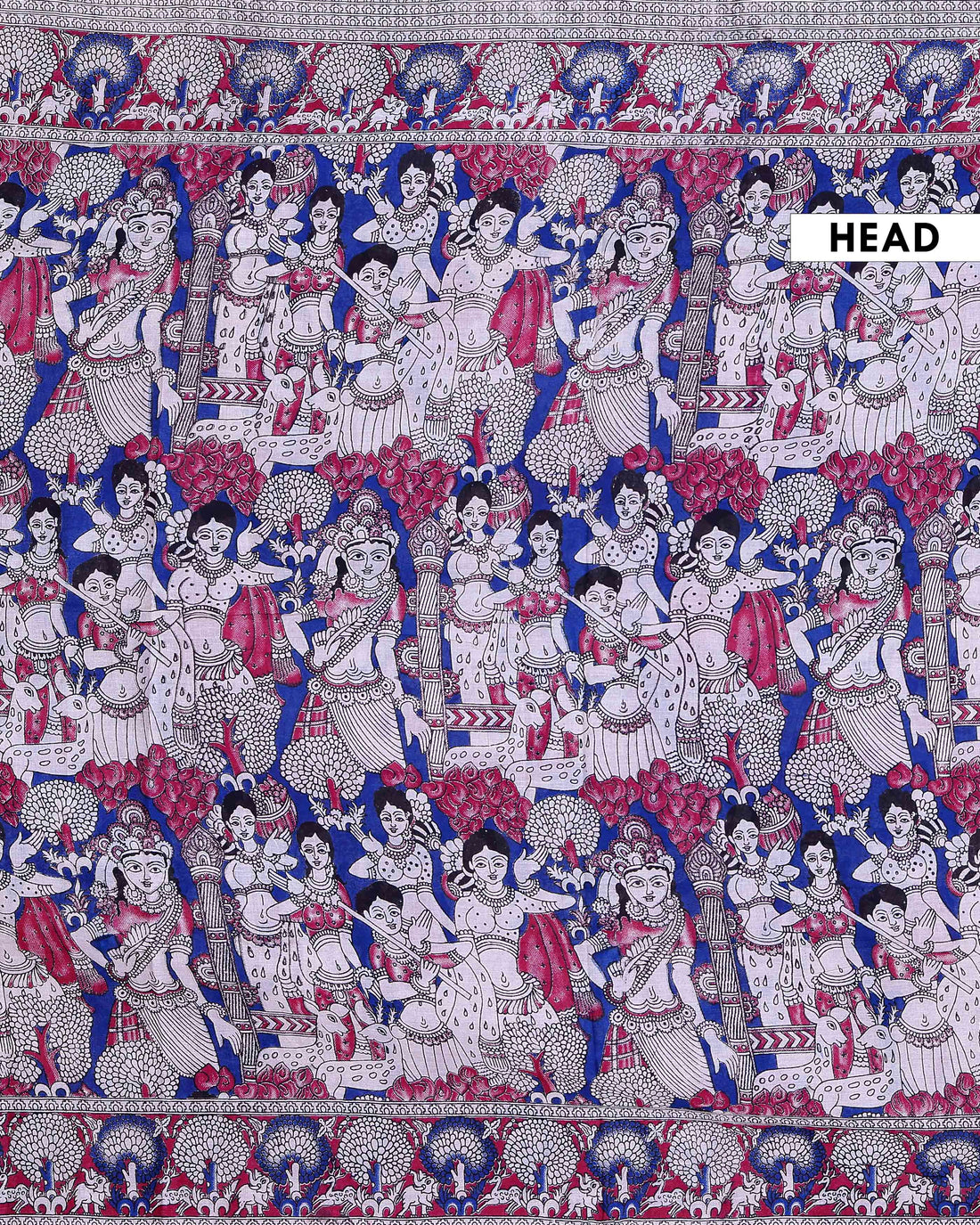 Traditional Handloom Kalamkari Cotton Saree Traditional Mythological Artwork and Intricate Border Detailing - Blue