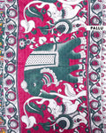 Traditional Handloom Kalamkari Cotton Saree with Allover Floral Prints and Detailed Border - Dark Green