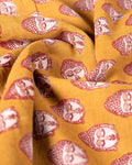 Traditional Handloom Kalamkari Cotton Saree with Buddha Motif Print and Traditional Border - Mustard