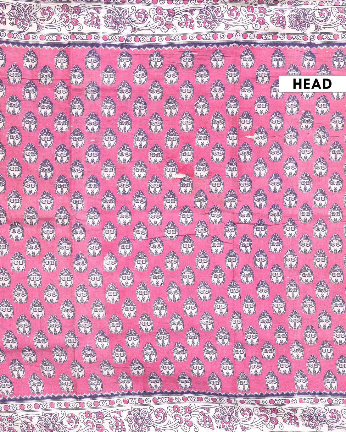 Traditional Handloom Kalamkari Cotton Saree with Buddha Motif and Elaborate Floral Border - Pink