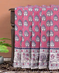 Traditional Handloom Kalamkari Cotton Saree with Buddha Motif and Elaborate Floral Border - Pink