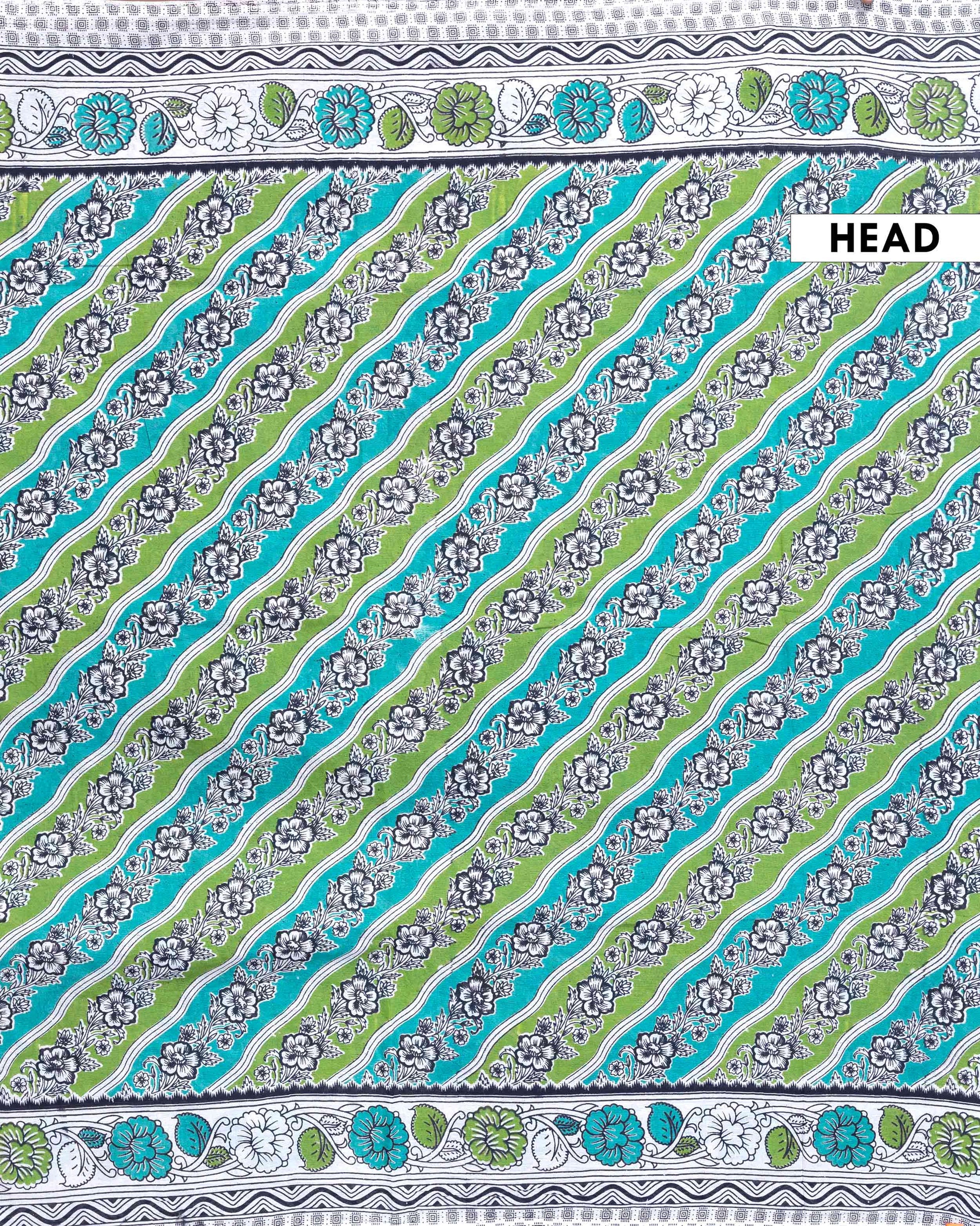 Traditional Handloom Kalamkari Cotton Saree with Diagonal Stripes and Floral Motifs - Multi