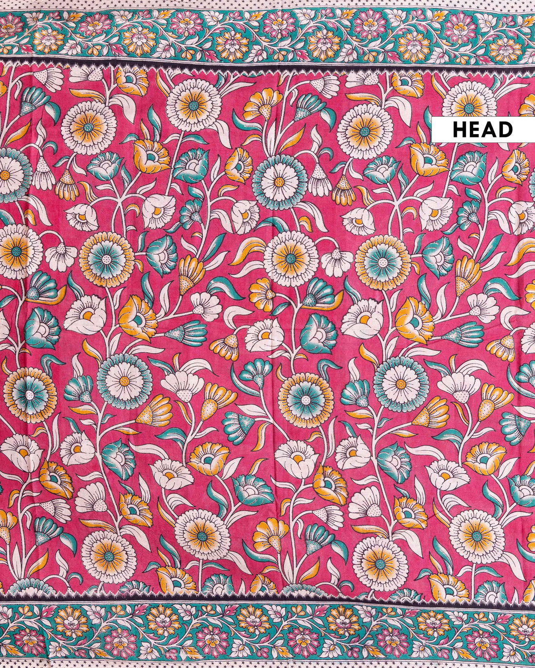 Traditional Handloom Kalamkari Cotton Saree with Floral Border - Pink