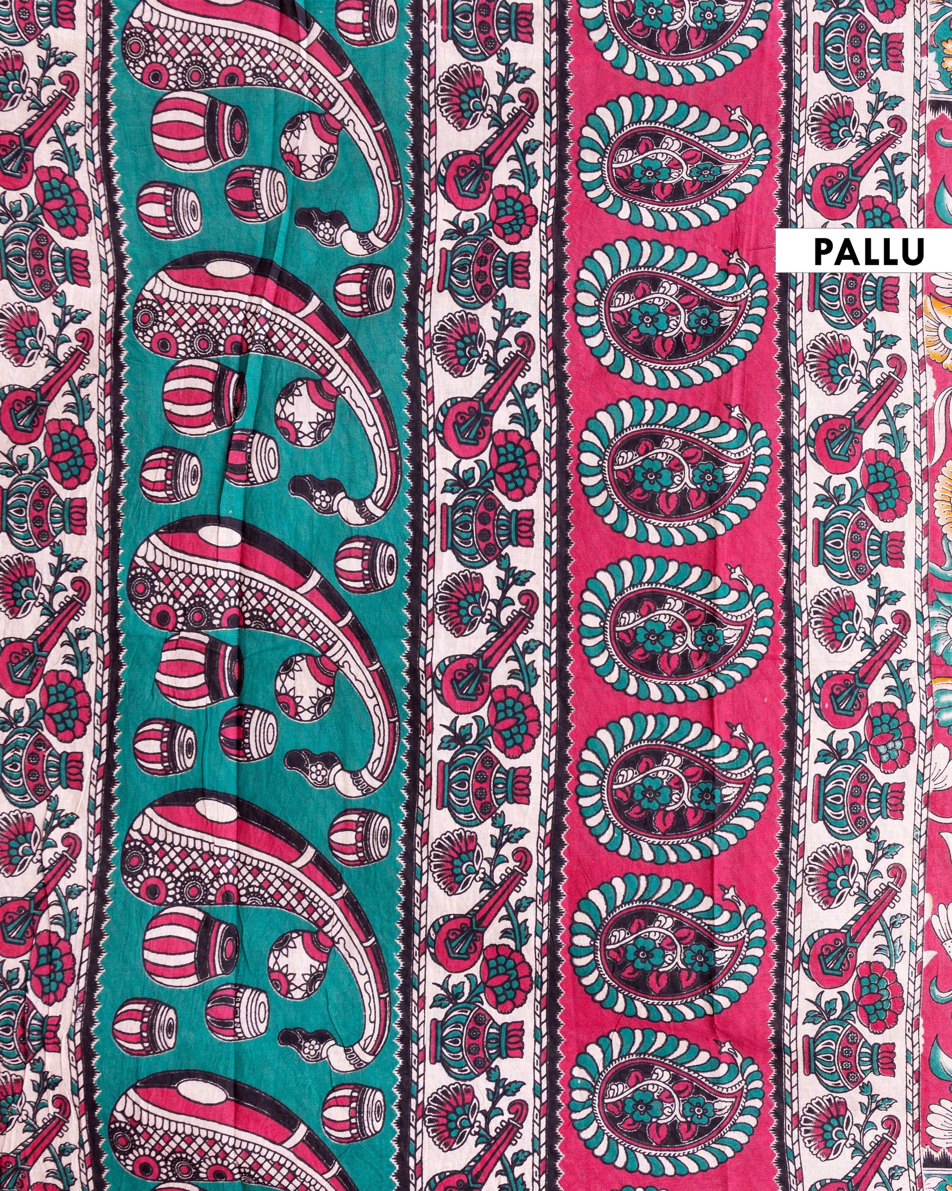 Traditional Handloom Kalamkari Cotton Saree with Floral Border - Pink