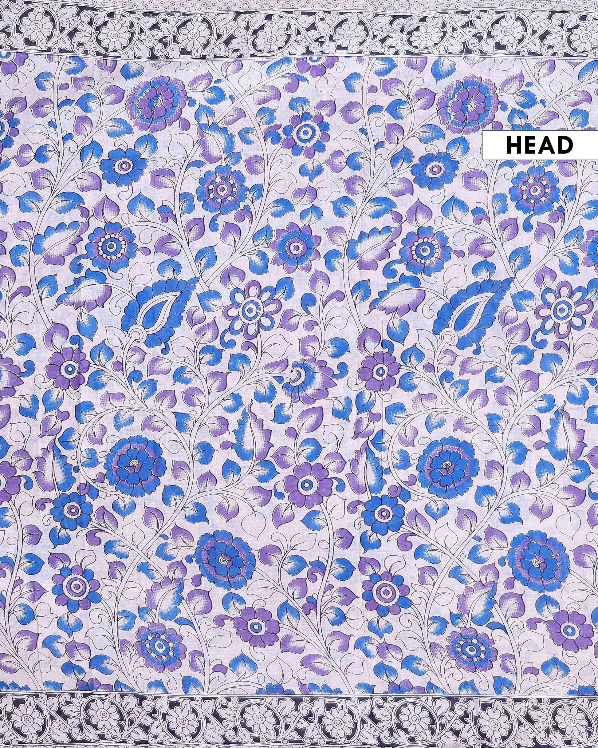 Traditional Handloom Kalamkari Cotton Saree with Floral Motifs - Off White