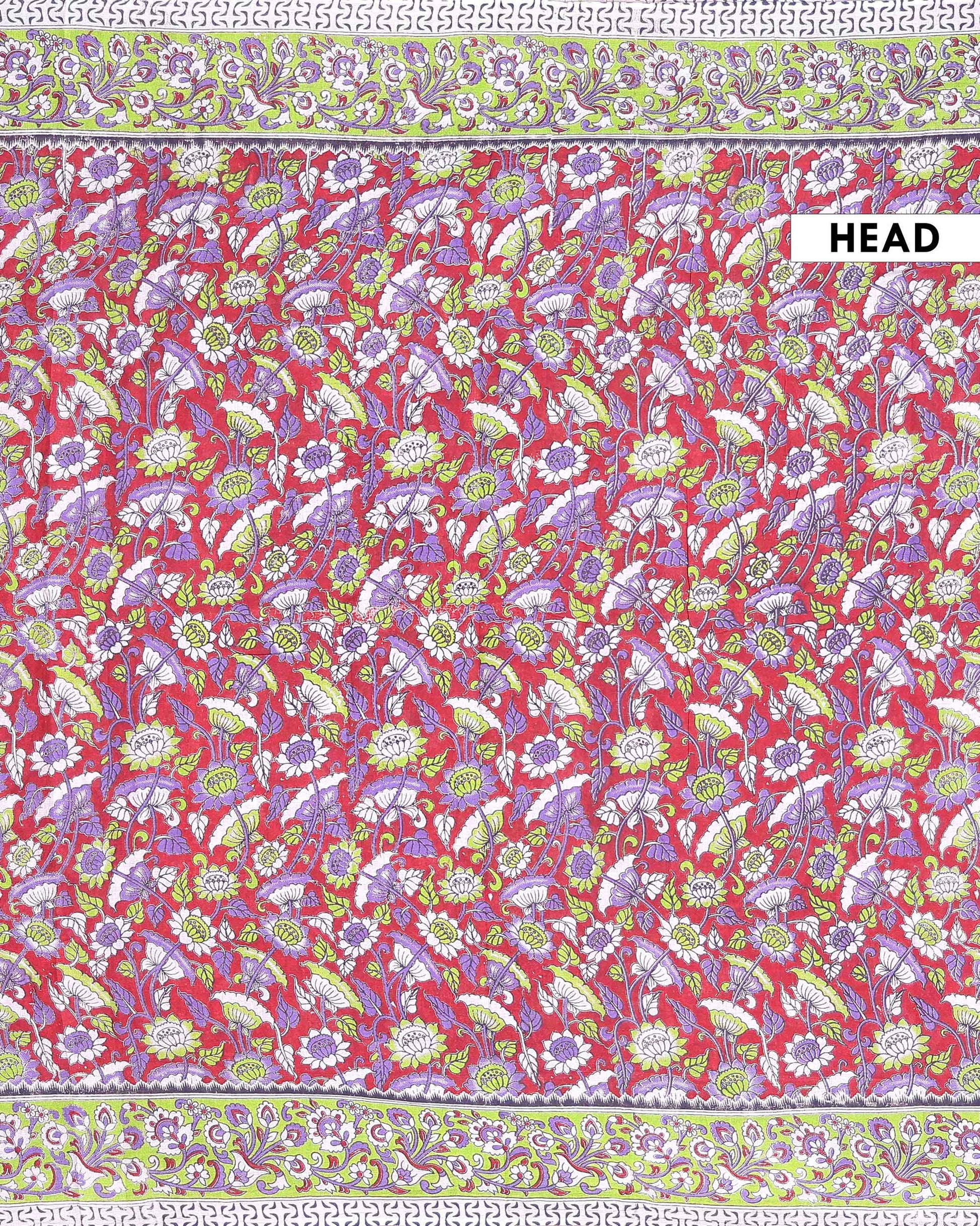 Traditional Handloom Kalamkari Cotton Saree with Floral Motifs - Red