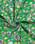 Traditional Handloom Kalamkari Cotton Saree with Floral and Avian Motifs - Close
