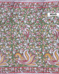 Traditional Handloom Kalamkari Cotton Saree with Intricate Avian and Floral Motifs - Green