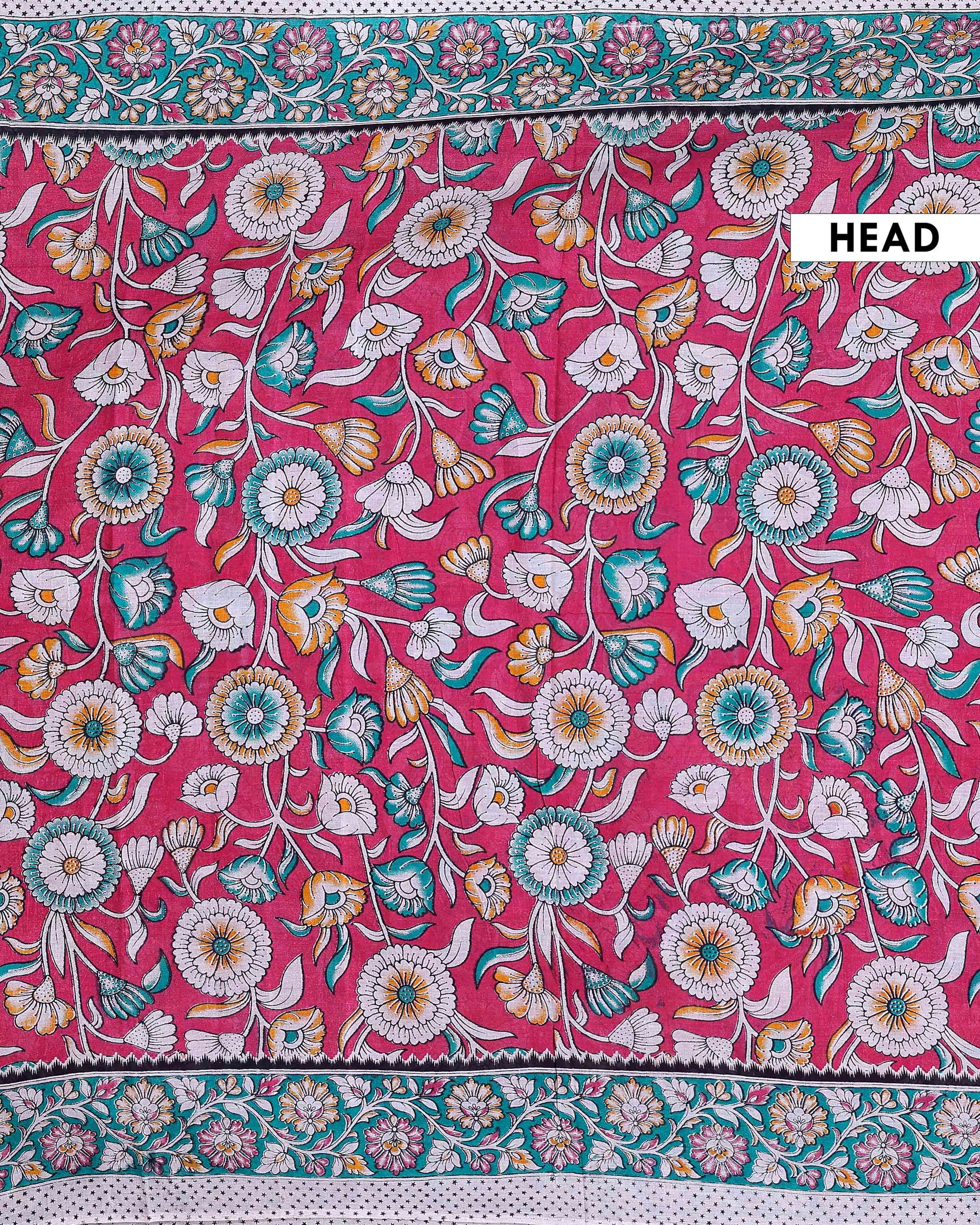 Traditional Handloom Kalamkari Cotton Saree with Intricate Floral Artwork and Traditional Border - Red