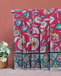 Traditional Handloom Kalamkari Cotton Saree with Intricate Floral Artwork and Traditional Border - Red